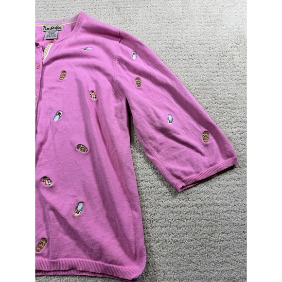 Vintage Timberlea Pink Flip Flop Button 3/4 Sleeve Cardigan Size XL - Picture 7 of 8